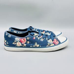 Cath Kidston Shoes Womens 7.5 Blue Canvas Floral Low Top Casual Lace Up Sneakers